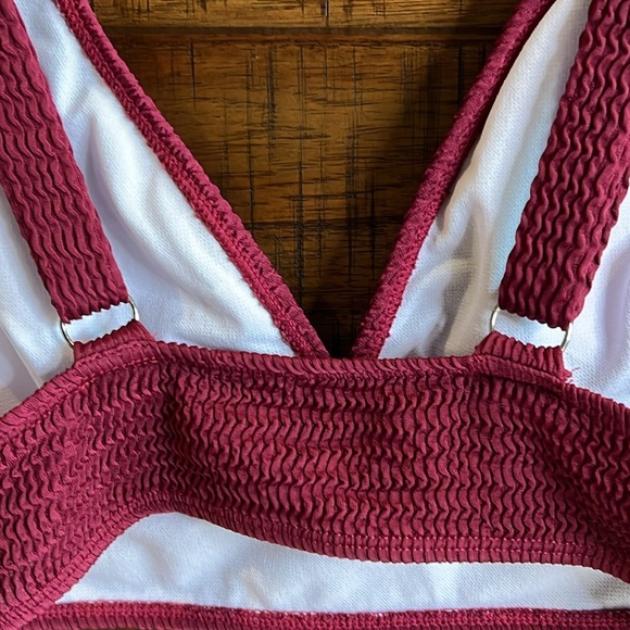 High Waisted Solid Wine Red Bikini Size Medium - Picture 6 of 10